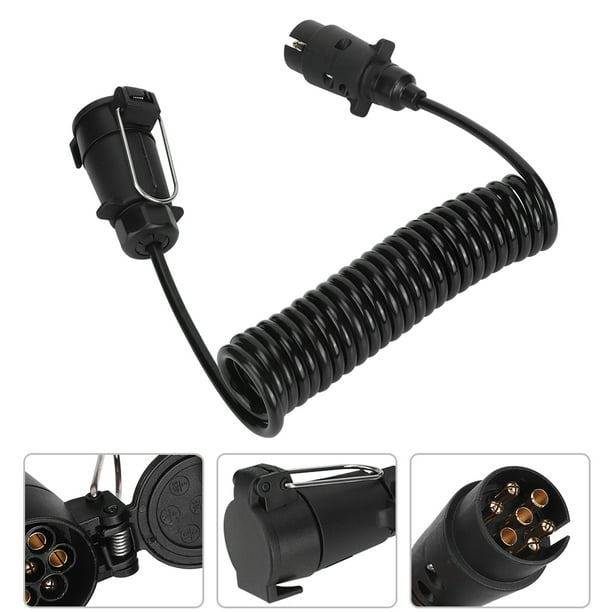 Trailer Cable Adapter 7 Pin Trailer Plug With 98.4in Spring Extension Cable 12V Wiring Adapter Connector Accessory